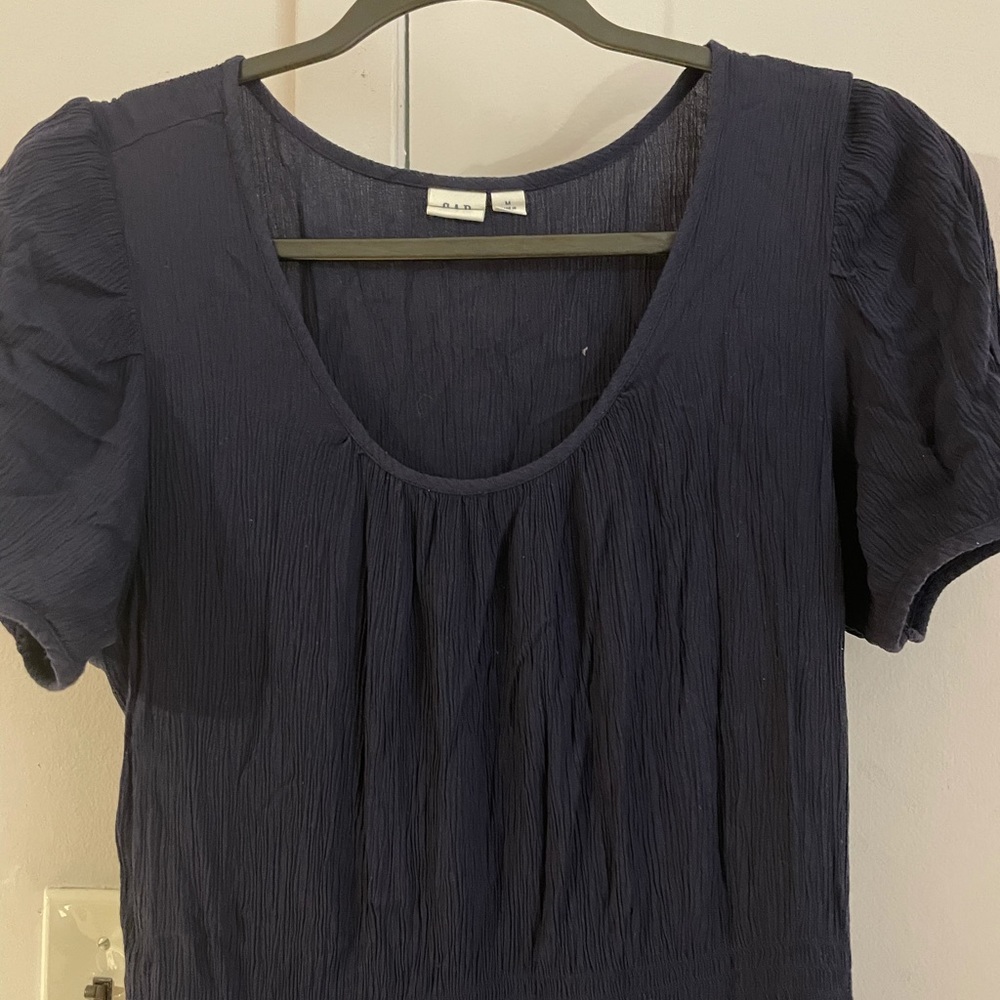Navy Crinkle smocked cap sleeve dress